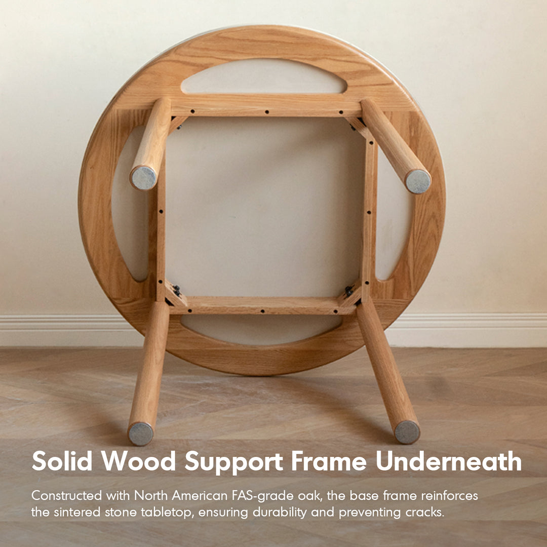 Scandinavian oak wood sintered stone round dining table orb environmental situation.