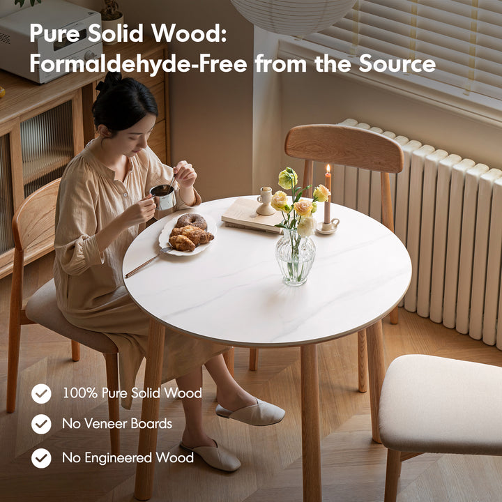 Scandinavian oak wood sintered stone round dining table orb detail 1.