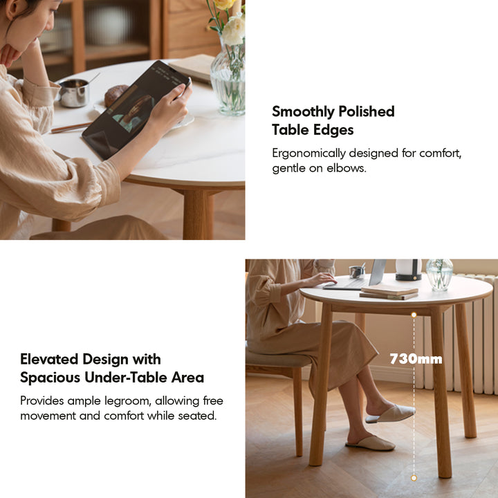 Scandinavian oak wood sintered stone round dining table orb detail 2.