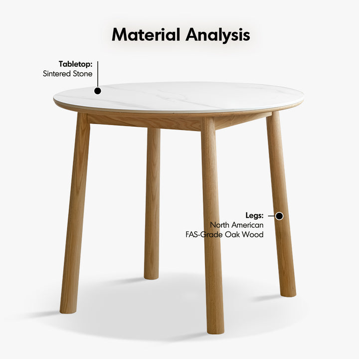 Scandinavian oak wood sintered stone round dining table orb detail 6.