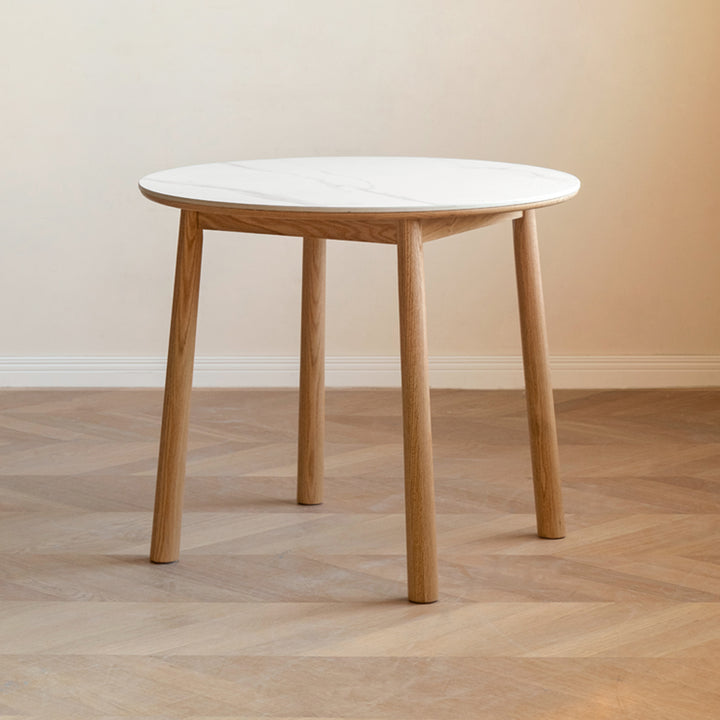 Scandinavian oak wood sintered stone round dining table orb detail 10.