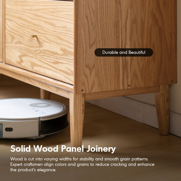 Scandinavian oak wood sintered stone storage side cabinet beam detail 3.