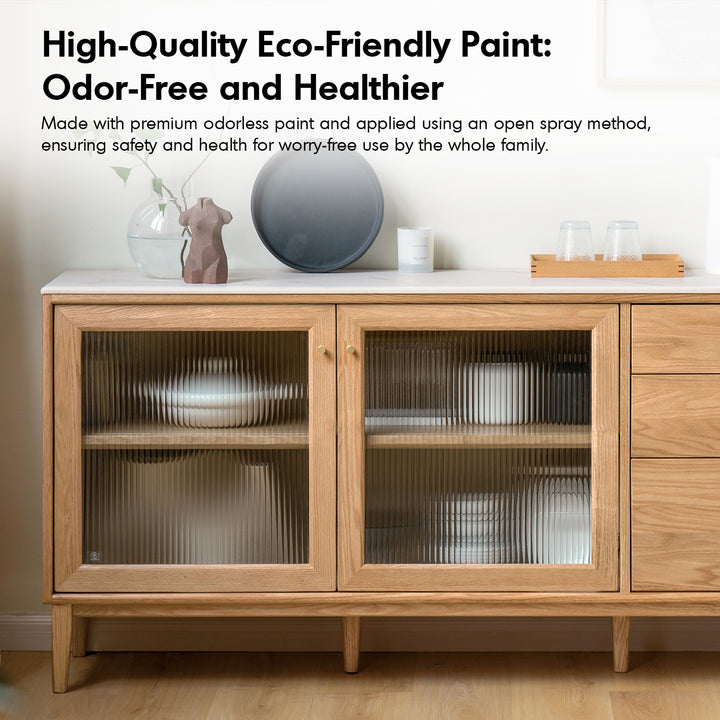 Scandinavian oak wood sintered stone storage side cabinet beam detail 5.