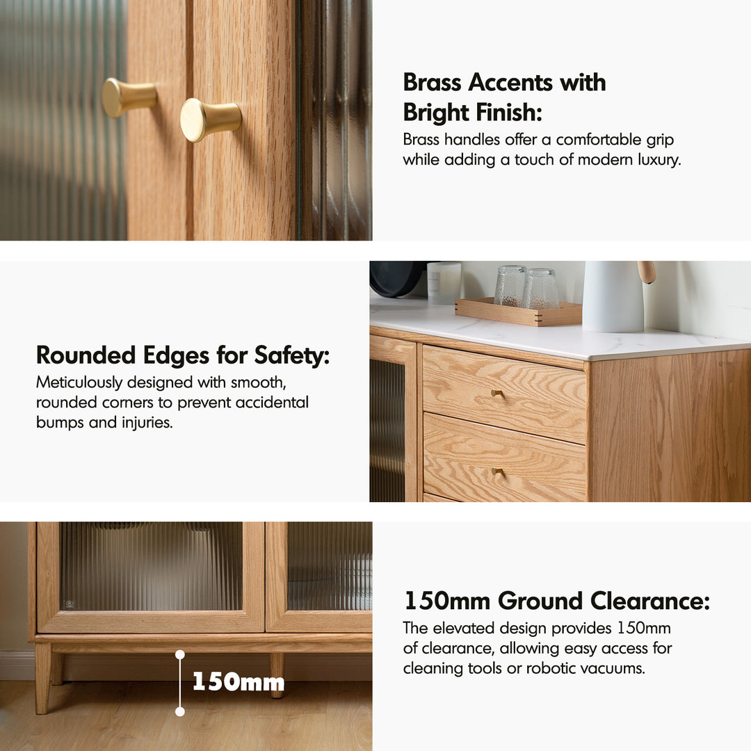 Scandinavian oak wood sintered stone storage side cabinet beam detail 6.