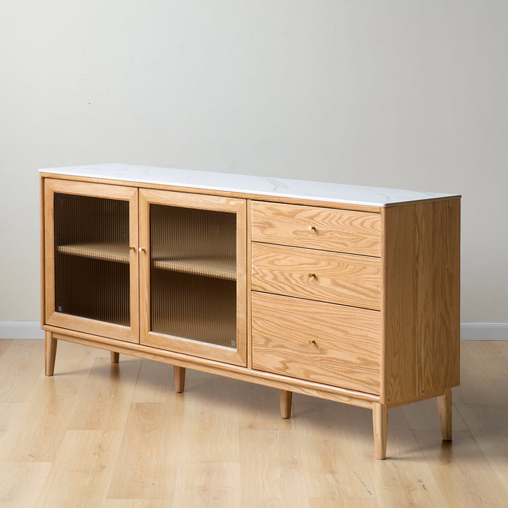 Scandinavian oak wood sintered stone storage side cabinet beam detail 11.