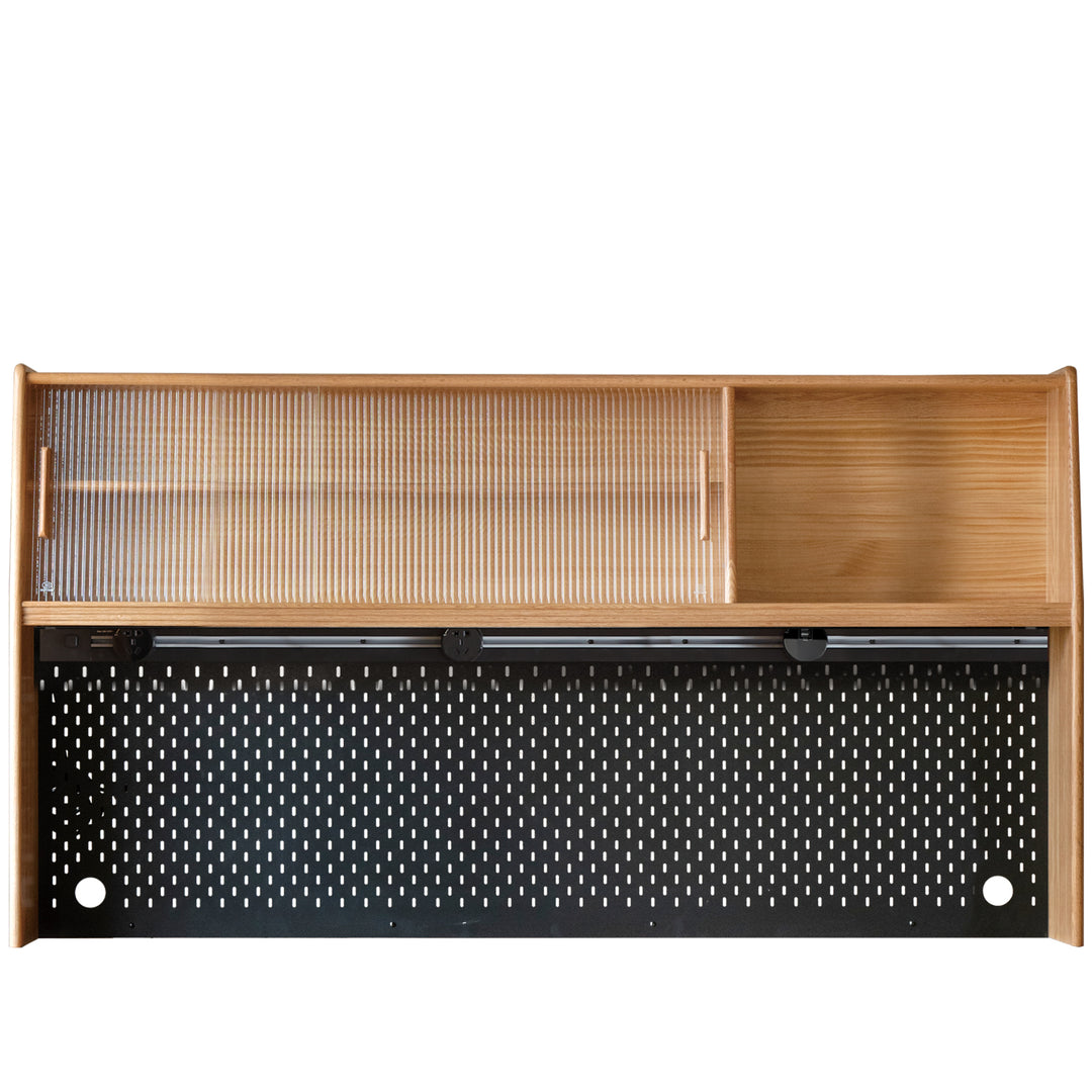 Scandinavian oak wood sintered stone storage side cabinet beam detail 13.