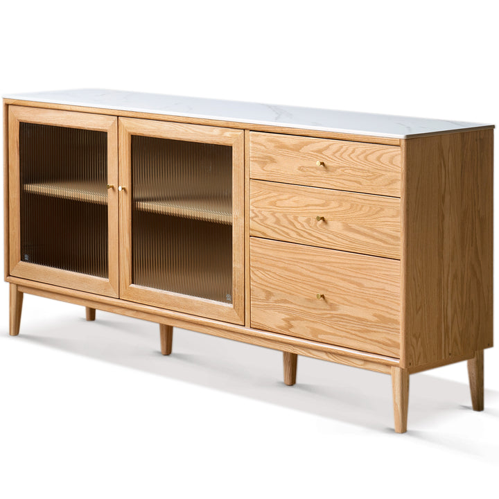 Scandinavian oak wood sintered stone storage side cabinet beam detail 14.