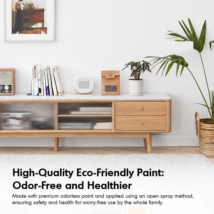 Scandinavian oak wood sintered stone tv console beam detail 1.