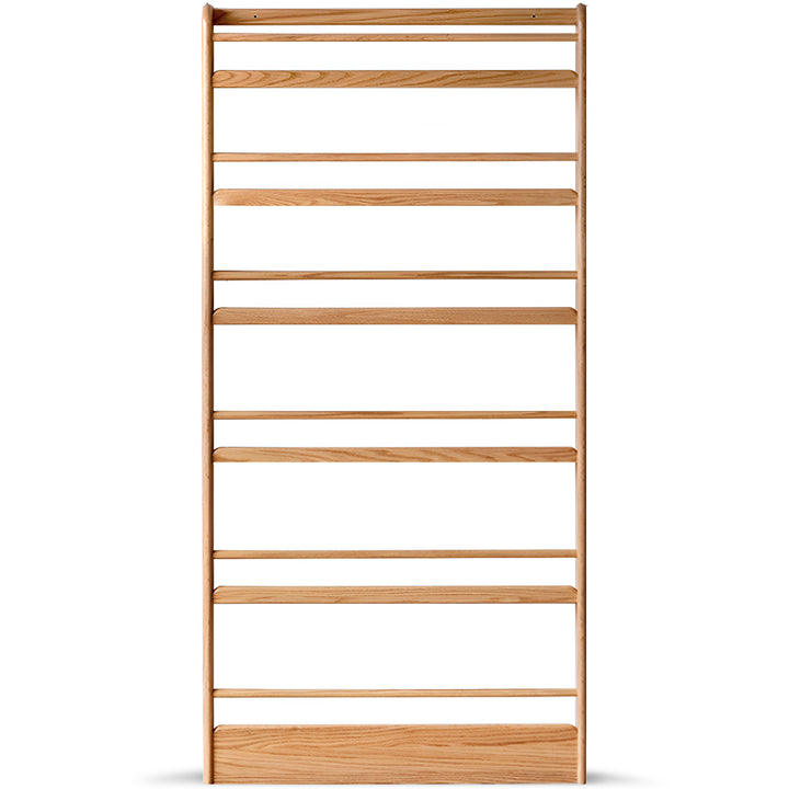 Scandinavian oak wood wall shelf bookshelf spire in white background.