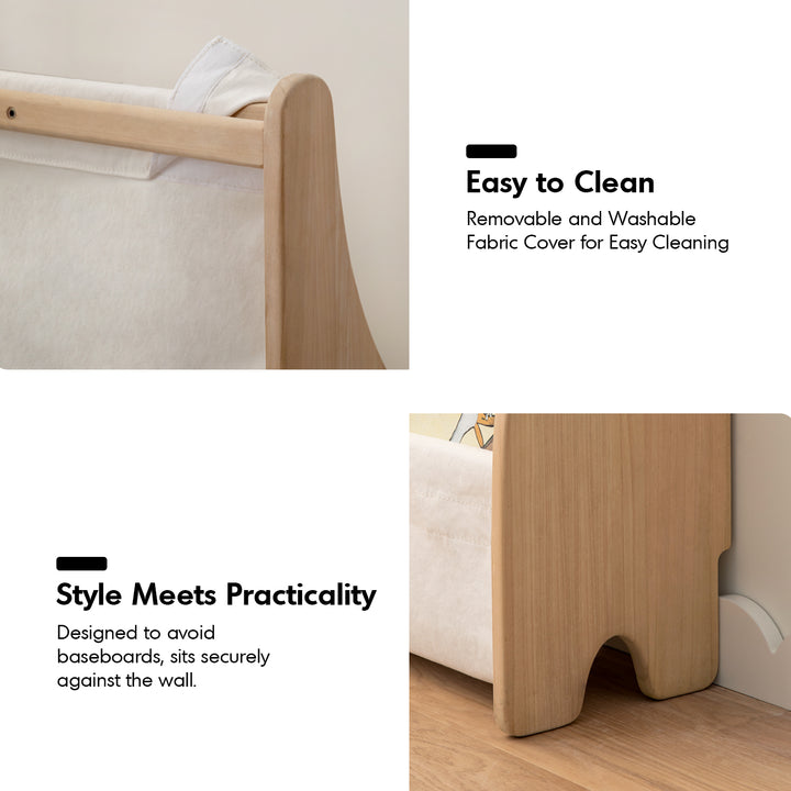 Scandinavian poplar wood kids bookshelf 4 layers luna in close up details.