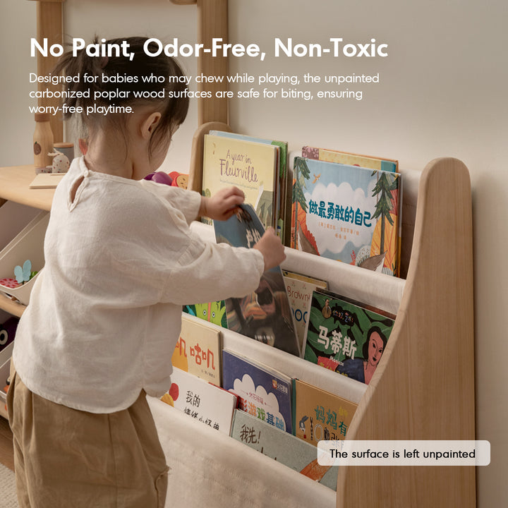 Scandinavian poplar wood kids bookshelf 4 layers luna in real life style.