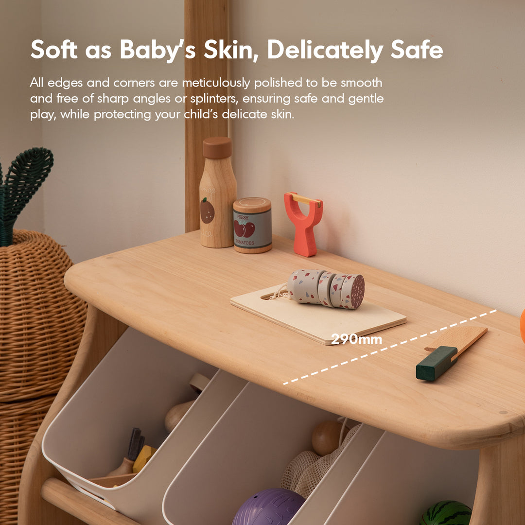 Scandinavian poplar wood kids cabinet luna in panoramic view.