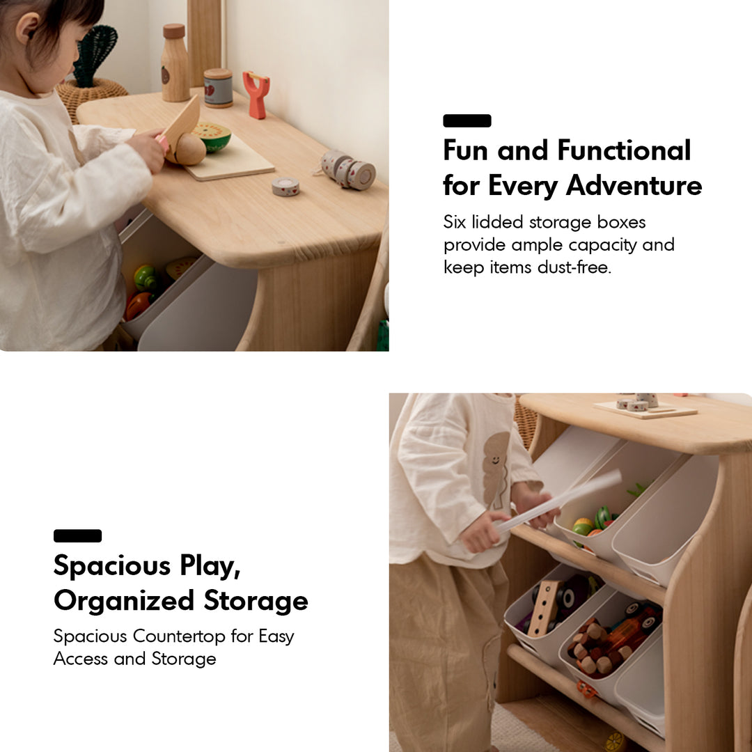 Scandinavian poplar wood kids cabinet luna in close up details.