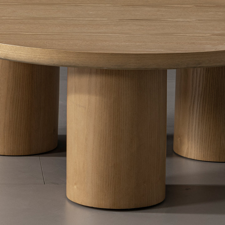 Scandinavian wood coffee table rene in close up details.