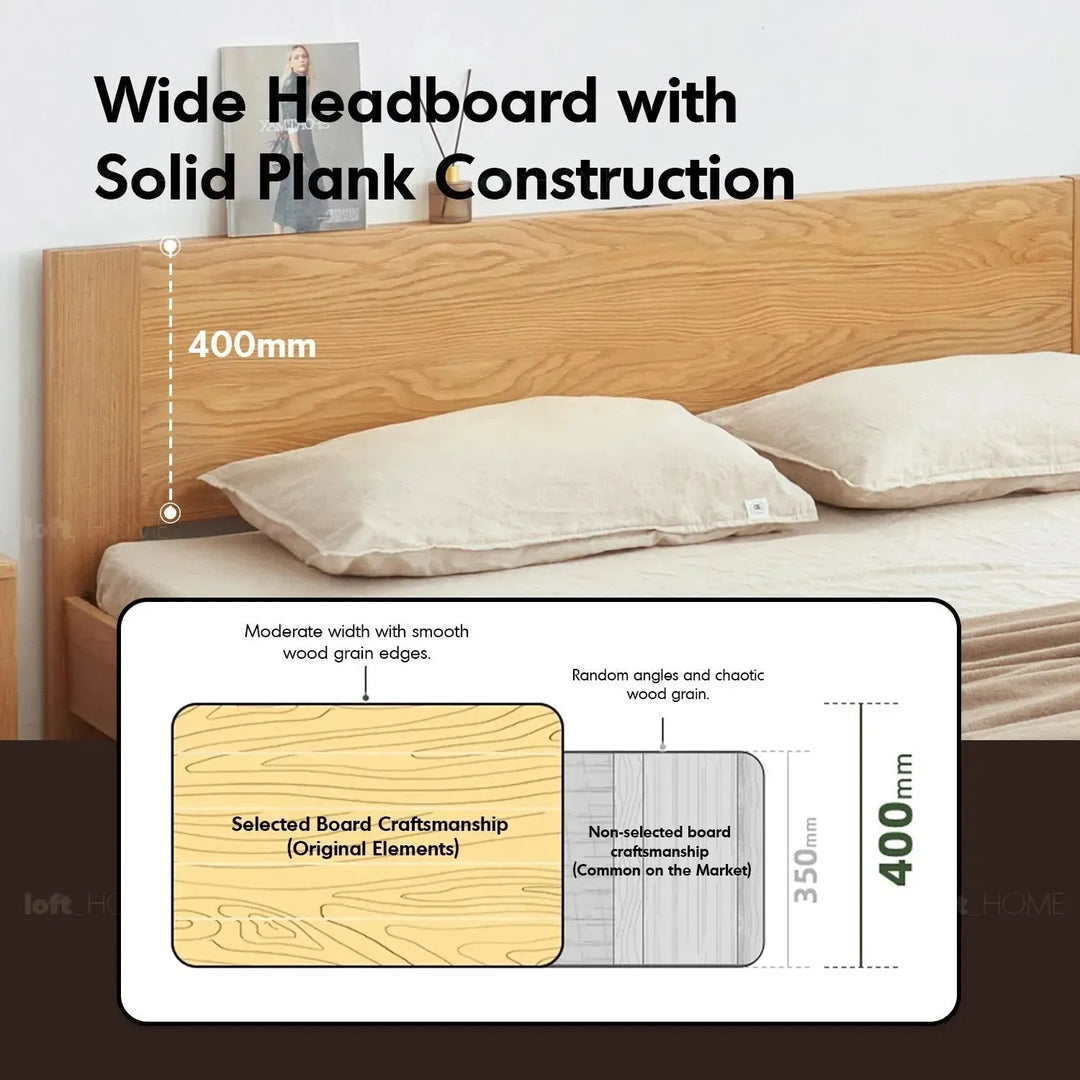 Scandinavian oak wood bed velora in panoramic view.