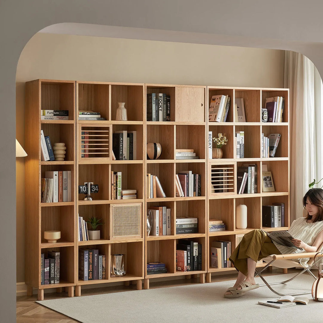 Scandinavian oak wood bookshelf gerin primary product view.