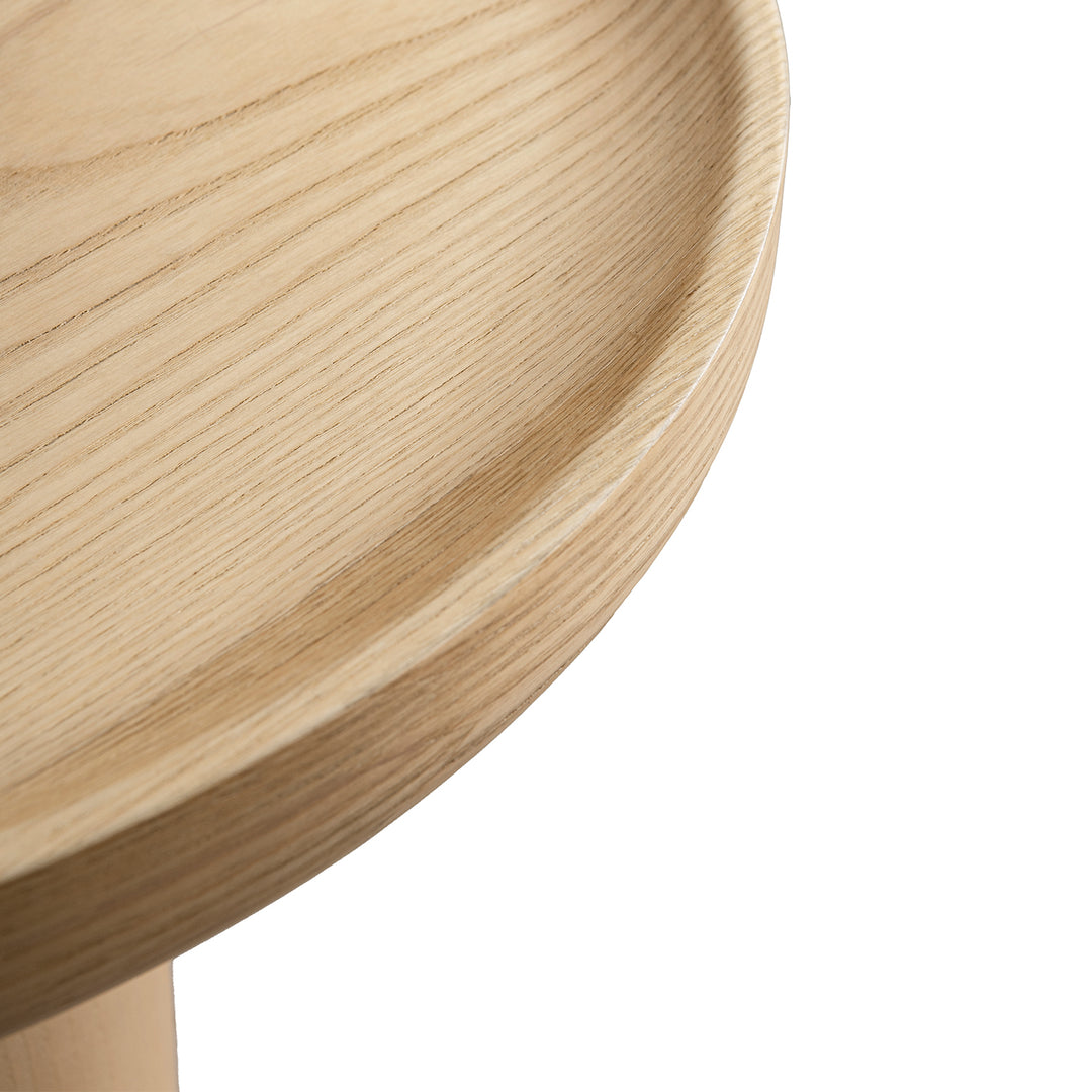 Scandinavian wood side table rene in panoramic view.