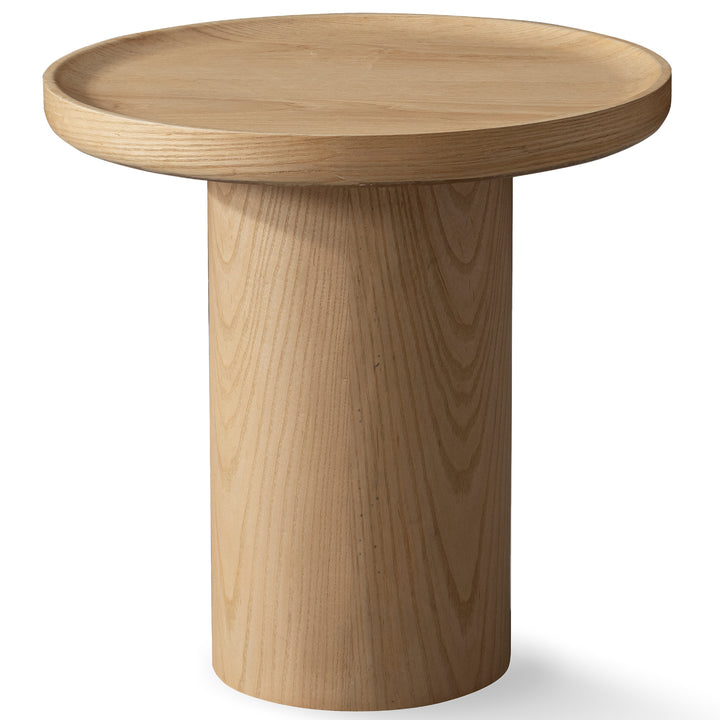 Scandinavian wood side table rene in white background.