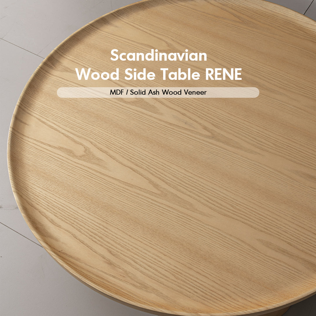 Scandinavian wood side table rene material variants.