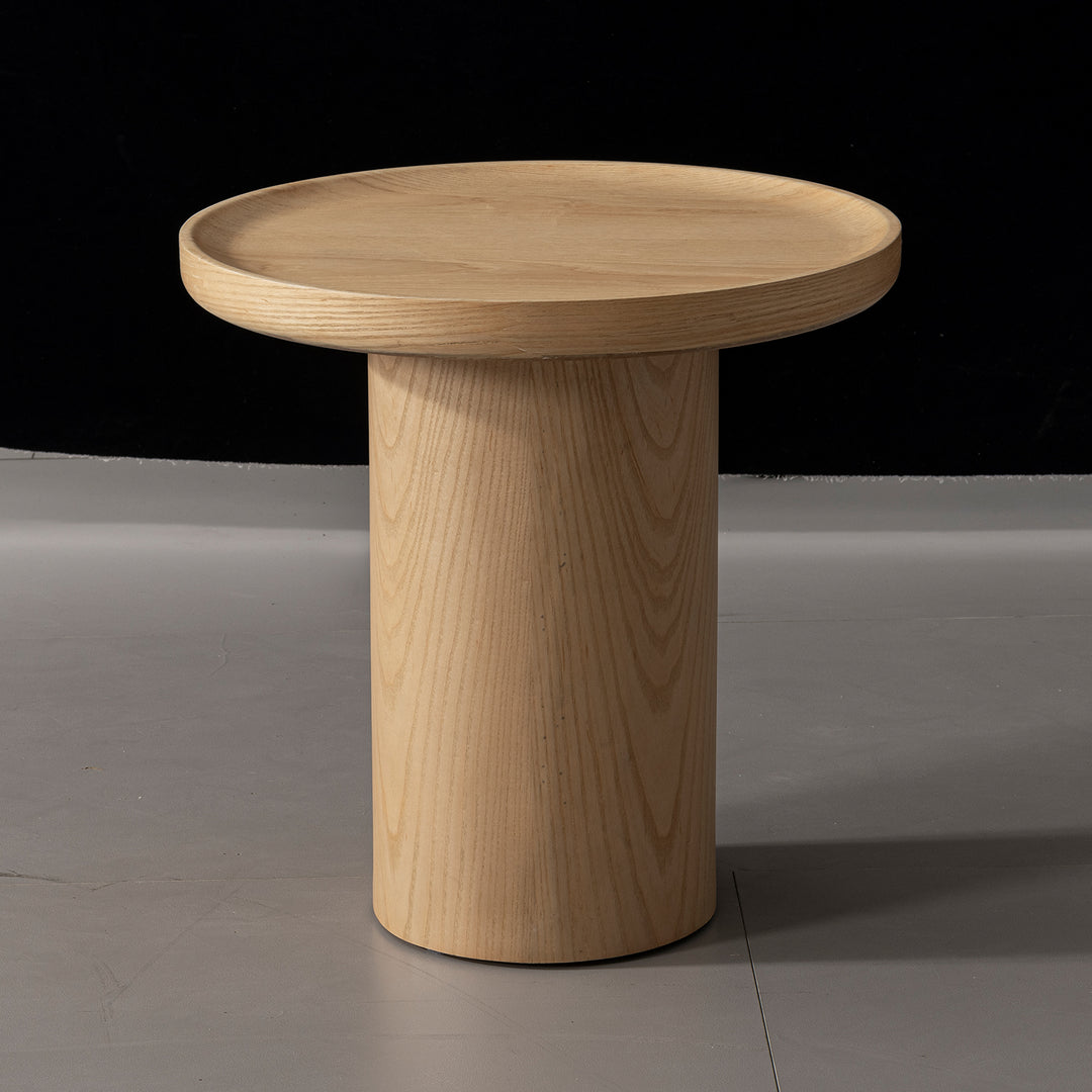 Scandinavian wood side table rene in close up details.