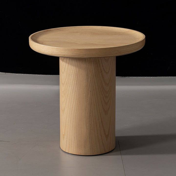 Scandinavian wood side table rene in close up details.