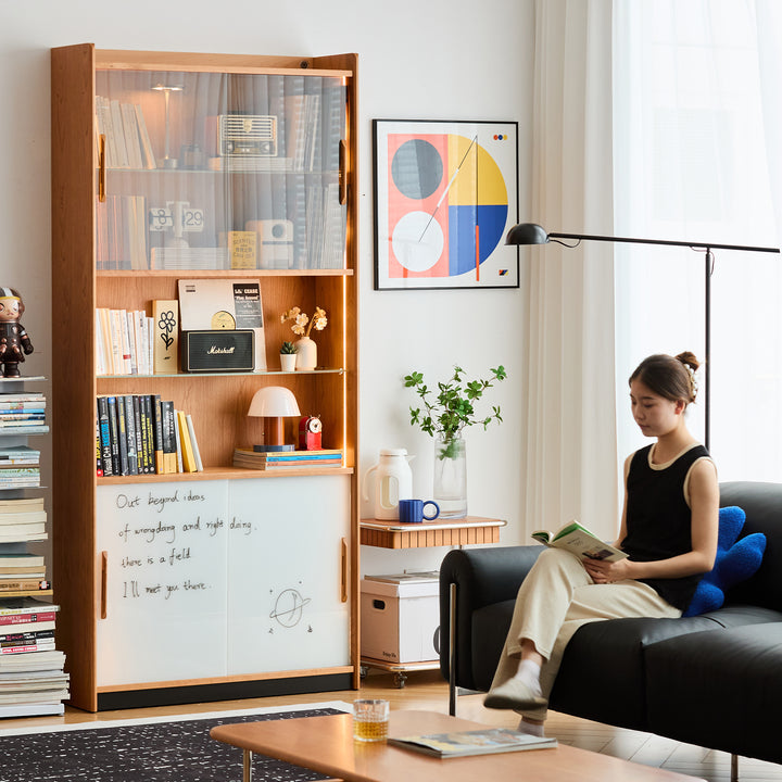 Scandinavian cherry wood bookshelf display cabinet timeless primary product view.