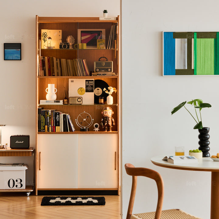 Scandinavian cherry wood bookshelf display cabinet timeless detail 6.