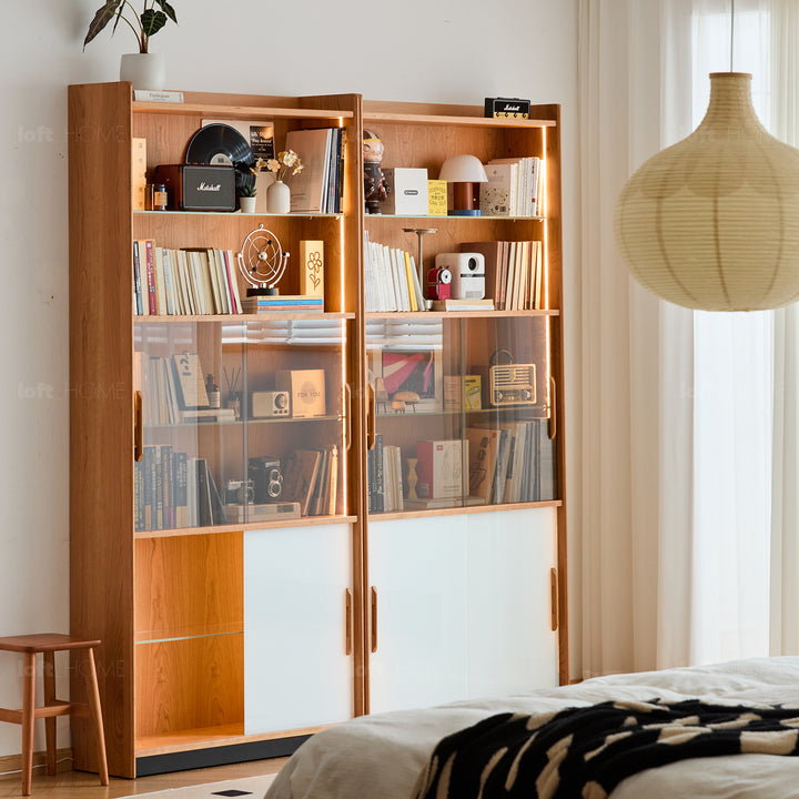 Scandinavian cherry wood bookshelf display cabinet timeless detail 4.