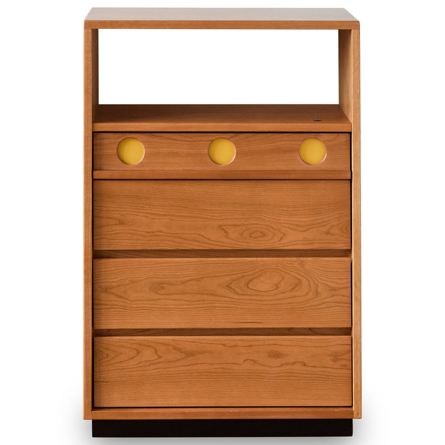 Scandinavian cherry wood chest of drawers timeless 4 in white background.