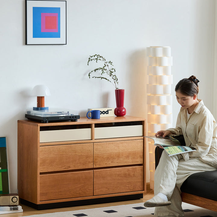 Scandinavian cherry wood chest of drawers timeless 6 in details.
