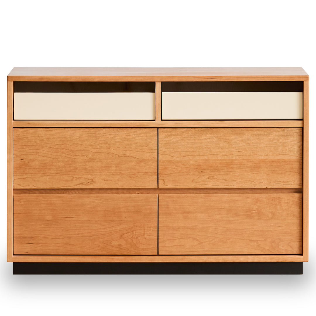 Scandinavian cherry wood chest of drawers timeless 6 in white background.