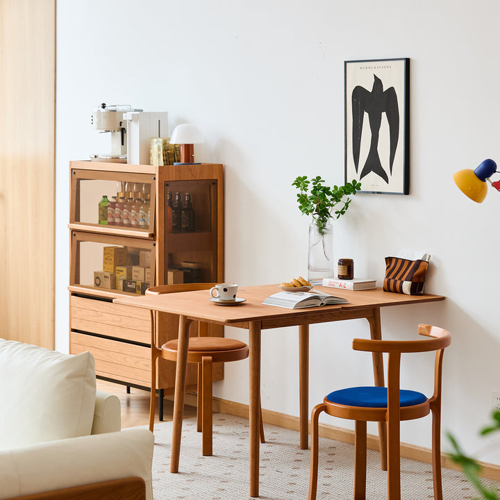 Scandinavian cherry wood dining table forest conceptual design.