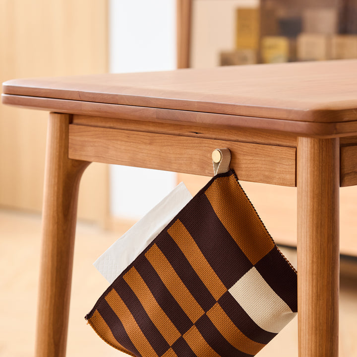 Scandinavian cherry wood dining table forest color swatches.