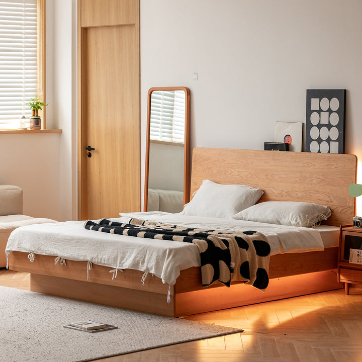 Scandinavian cherry wood electric lift-up storage bed coastal detail 2.