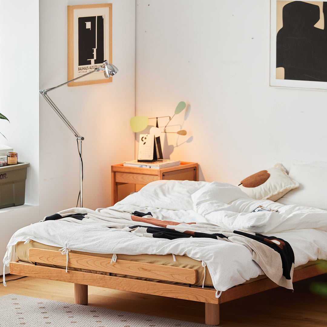 Scandinavian cherry wood platform bed small material variants.