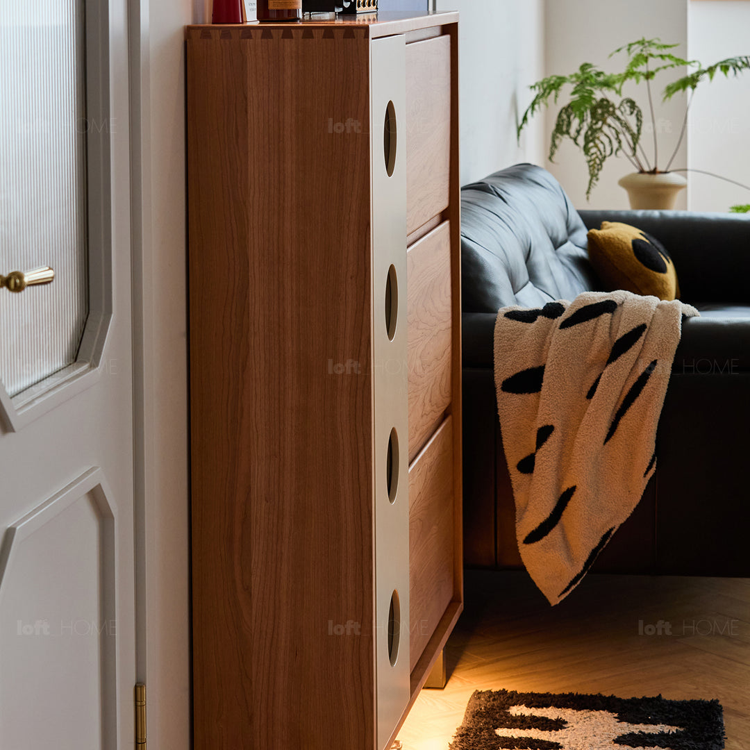 Scandinavian cherry wood shoe cabinet timeless detail 4.