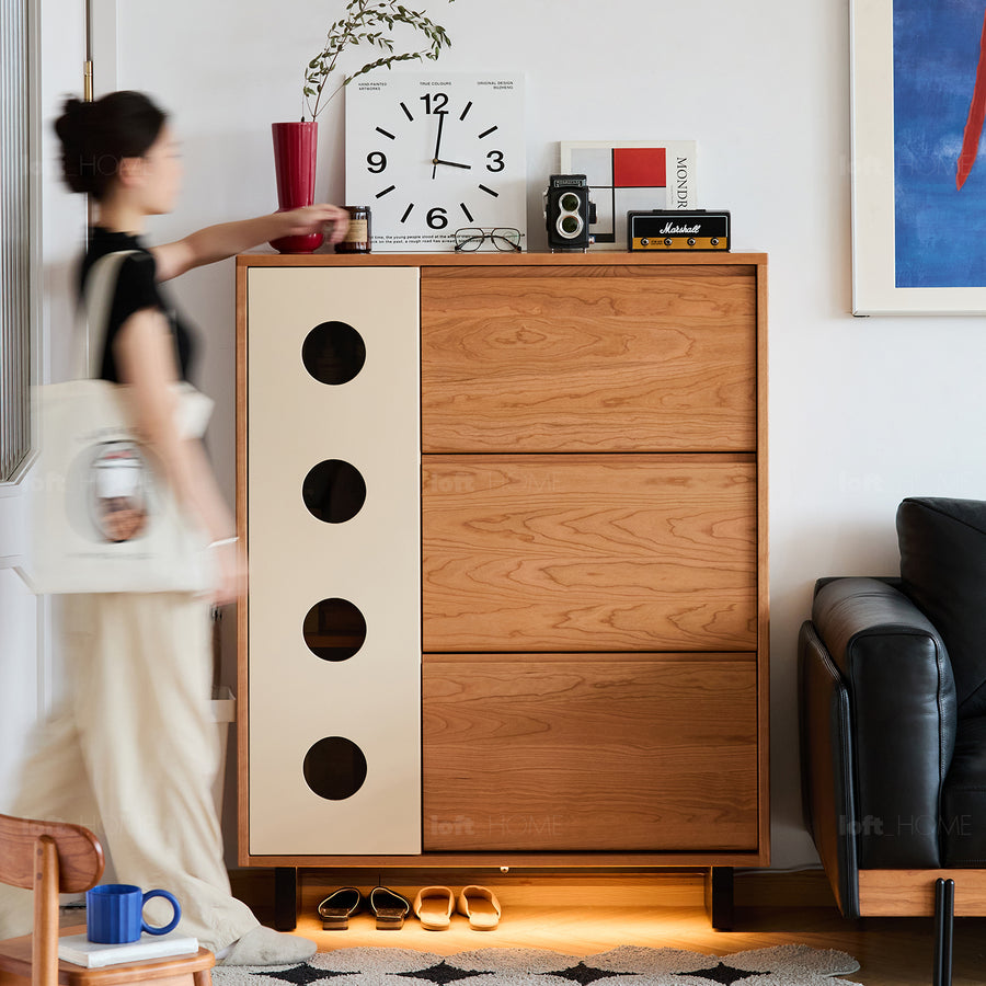 Scandinavian cherry wood shoe cabinet timeless primary product view.