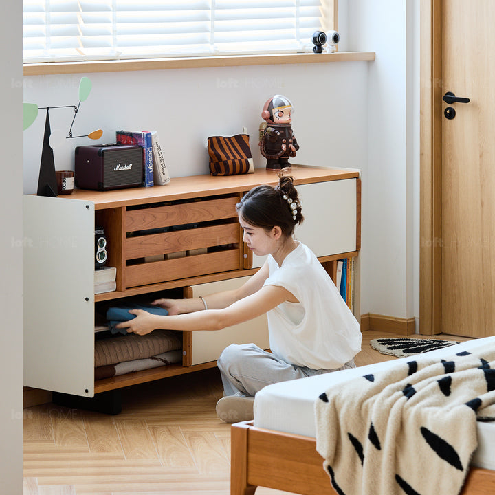 Scandinavian cherry wood side cabinet timeless with context.