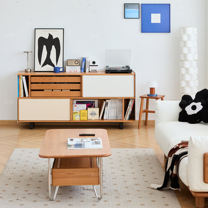 Scandinavian cherry wood side cabinet timeless conceptual design.