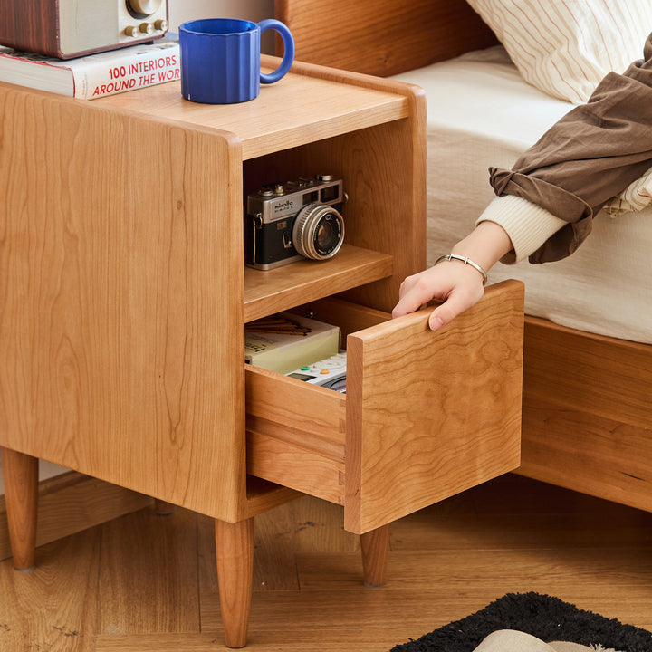 Scandinavian cherry wood side table cubo situational feels.