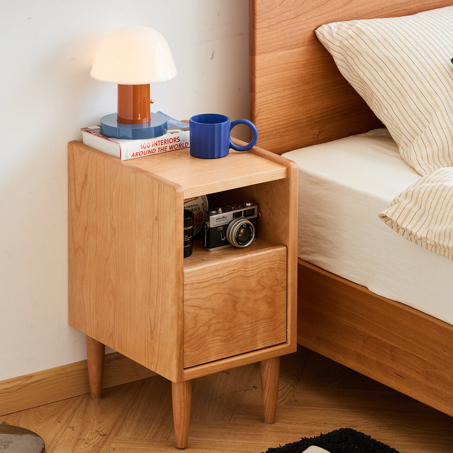 Scandinavian cherry wood side table cubo primary product view.