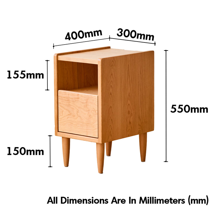 Scandinavian cherry wood side table cubo size charts.