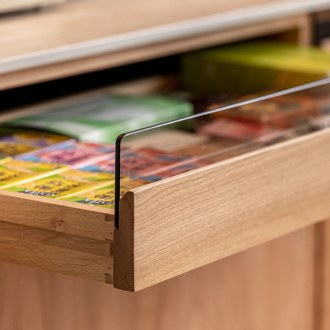 Scandinavian cherry wood sintered stone cabinet timeless conceptual design.