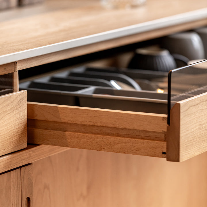 Scandinavian cherry wood sintered stone cabinet timeless situational feels.