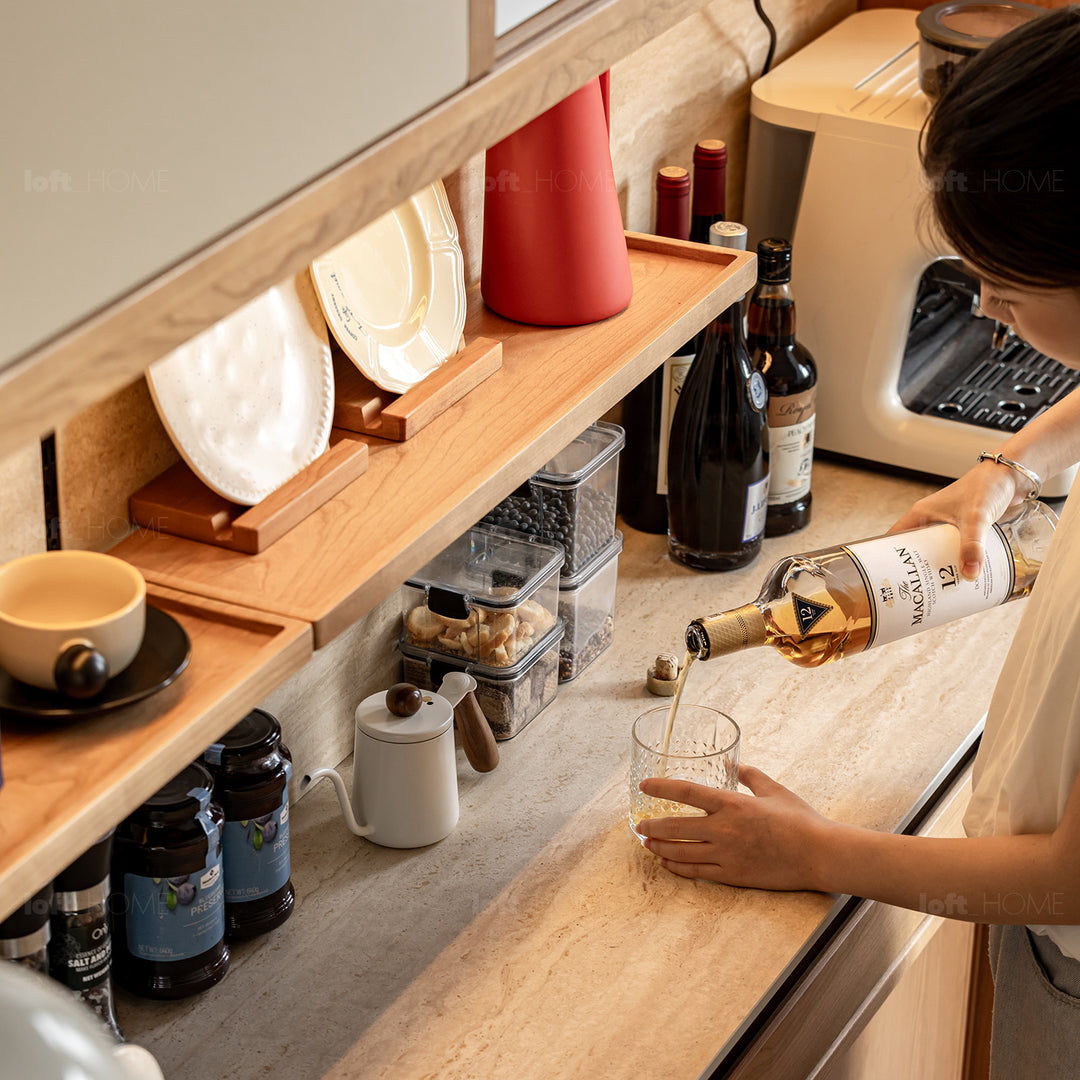 Scandinavian cherry wood sintered stone storage side cabinet timeless detail 4.