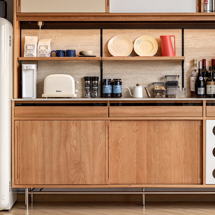 Scandinavian cherry wood sintered stone storage side cabinet timeless in details.