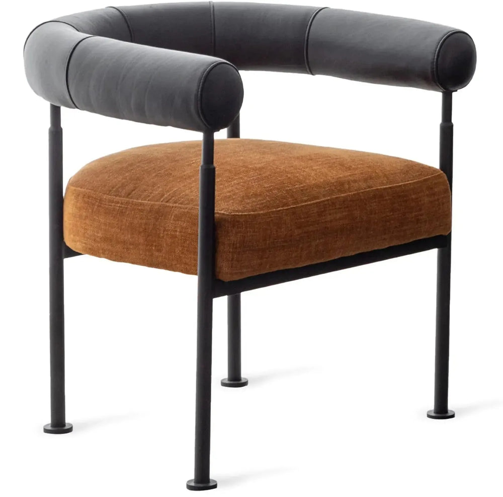 Industrial faux cashmere leather dining chair nost in white background.