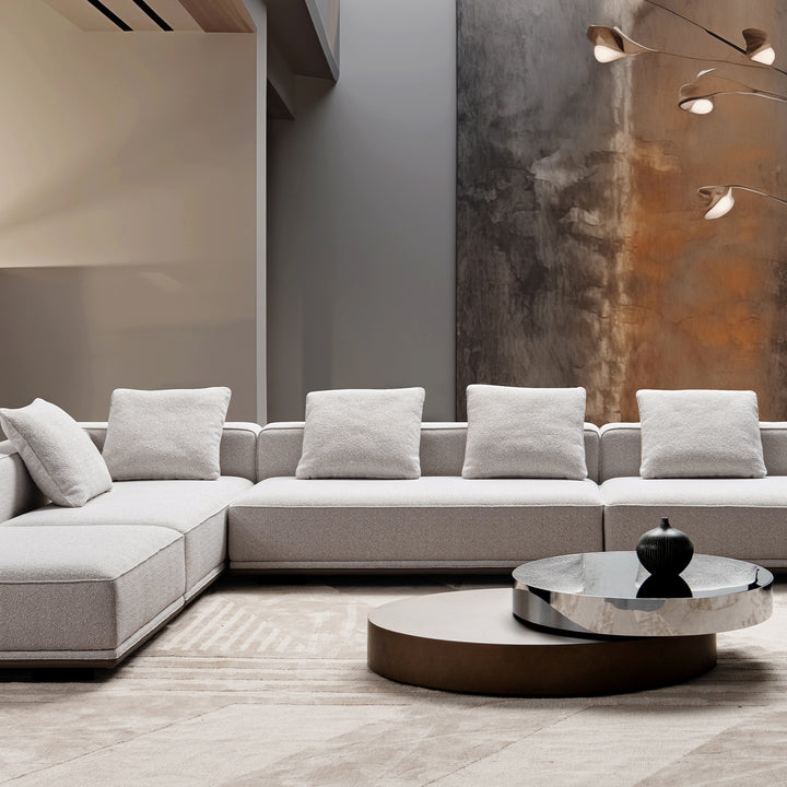 Minimalist mixed weave fabric modular armless 2 seater sofa eleganza primary product view.