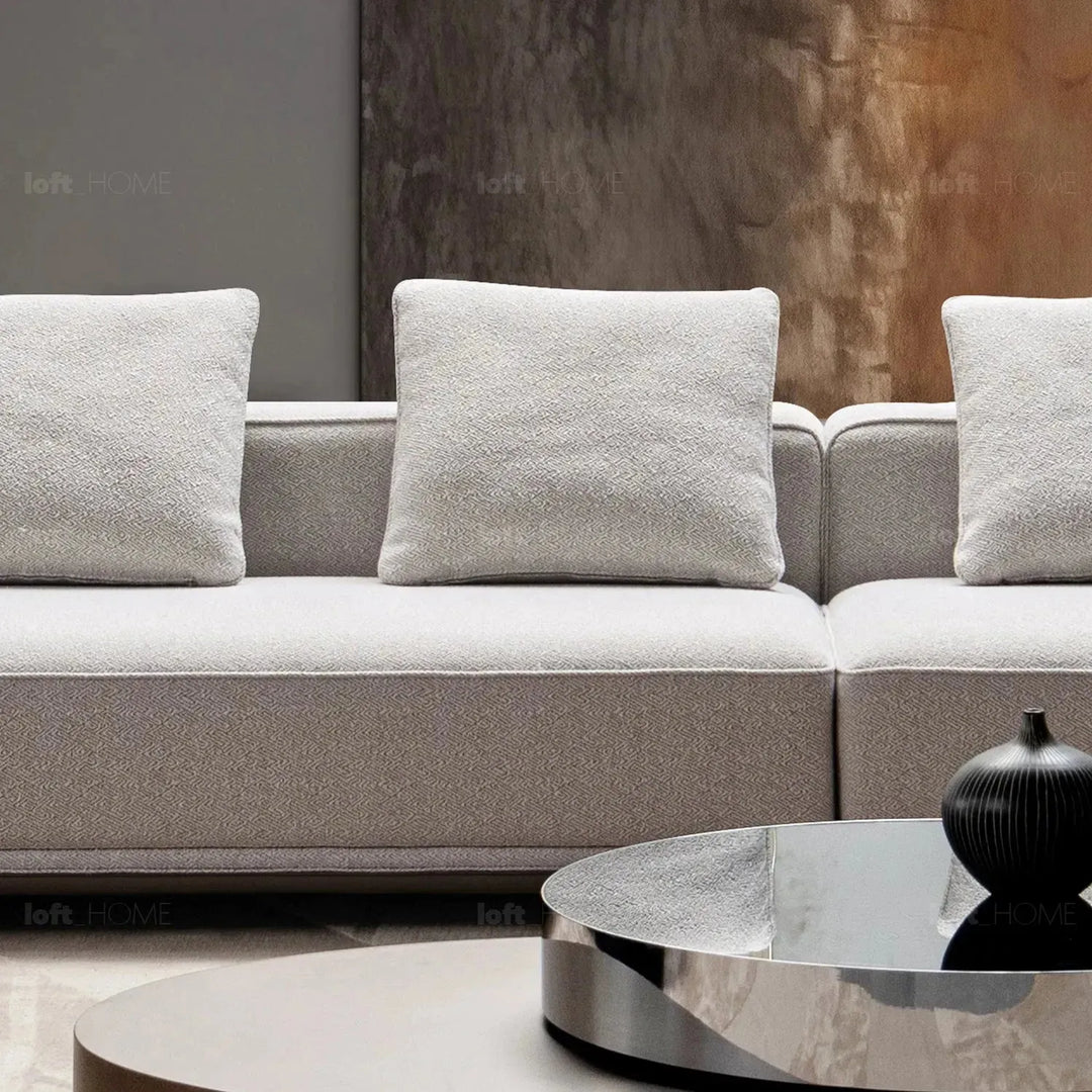 Minimalist mixed weave fabric modular armless 2 seater sofa eleganza with context.