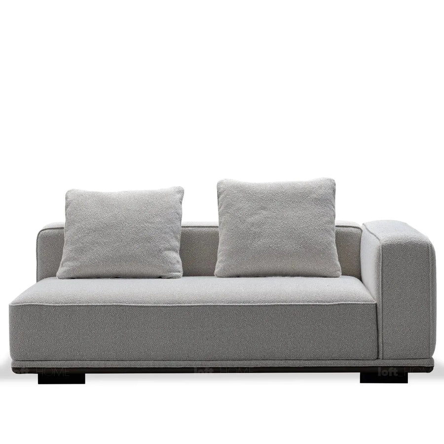 Minimalist mixed weave fabric modular corner 2 seater sofa eleganza in white background.
